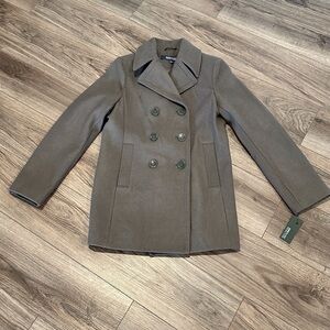 NWT! Kenneth Cole Reaction Double-Breasted Pea Coat in Coffee Size Medium